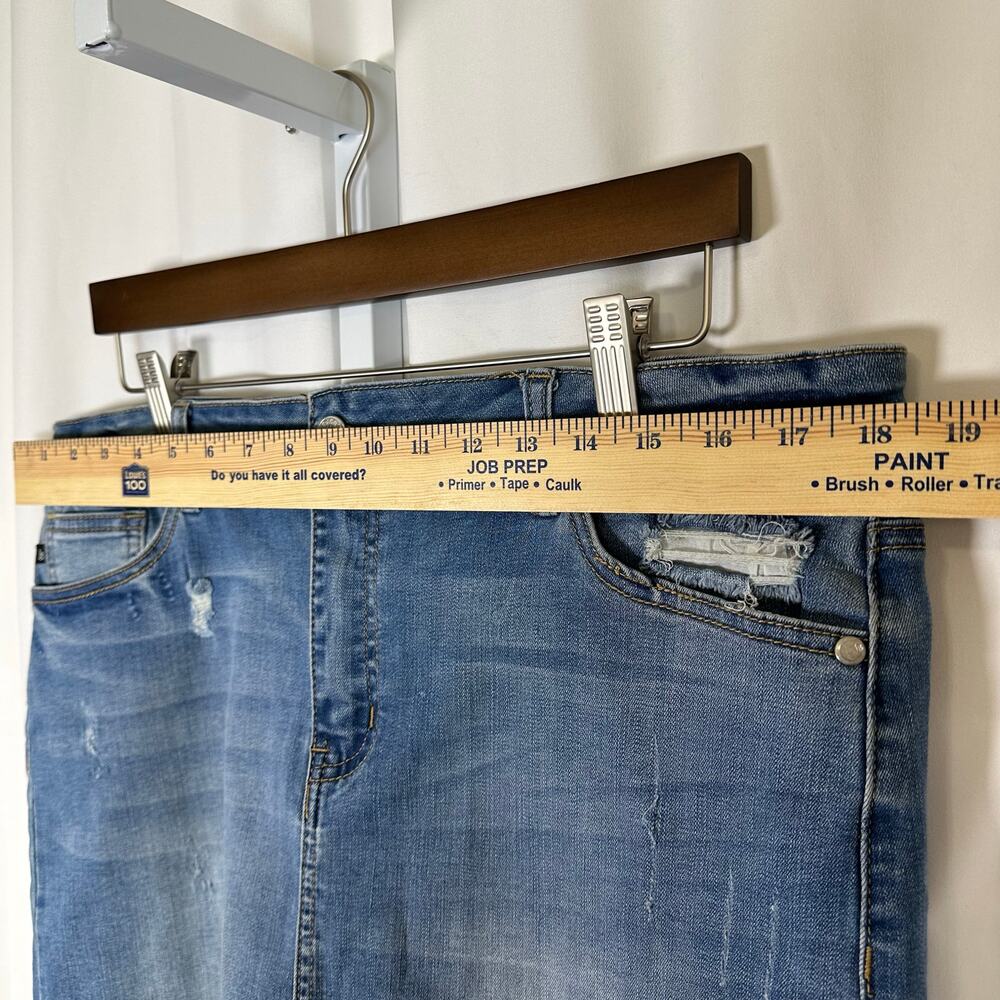 Judy Blue Raw Hem Distressed Stretch Denim Mini Skirt Sz 1XL Festival Streetwear - Picture 10 of 11
